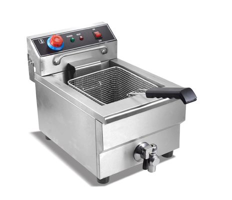 Buttonsysteem van roestvrij staal aan het bureau Commerciële dieptebakker voor het koken